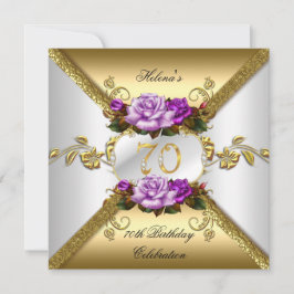 Convites Festa de Aniversário de 70 Anos Elegante Roxo Dour