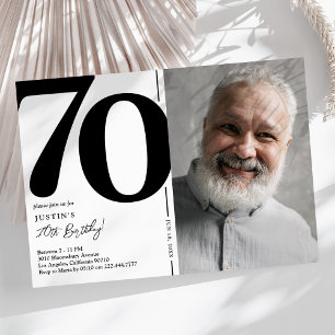 Convites Festa de Aniversário de 70 Anos em Foto Preto e Br
