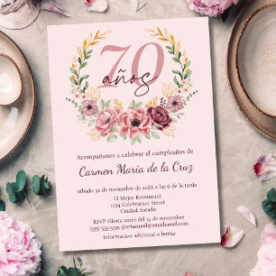 Convites Festa de Aniversário de 70 Anos Floral Elegante Ro