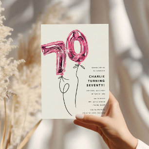 Convites Festa de Aniversário de 70 Anos Minimalista Rosa 7