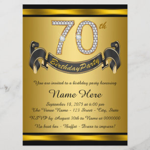 Convites Festa de Aniversário de 70 anos Preto e Dourado