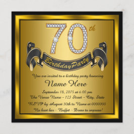 Convites Festa de Aniversário de 70 anos Preto e Dourado