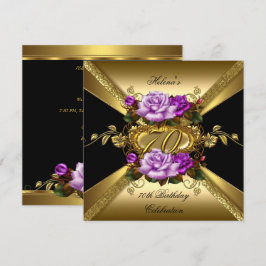 Convites Festa de Aniversário de 70 Anos Rosas Roxo Dourado