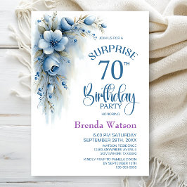 Convites Festa de Aniversário de 70 anos Surpresa Floral Az