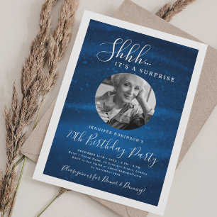 Convites Festa de Aniversário de 70 anos SURPRESA Foto Azul