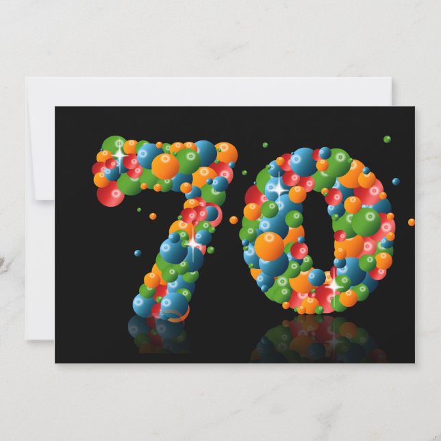 Convites Festa de aniversário de 70, com bolhas e bolas (Frente)