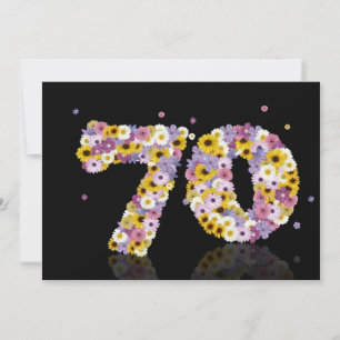 Convites Festa de aniversário de 70, com letras floridas