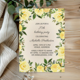 Convites Festa de aniversário de 70 da Mulher Floral Amarel