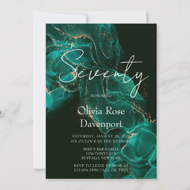 Convites Festa de aniversário de 70 de Álcool Dourado Verde (Frente)