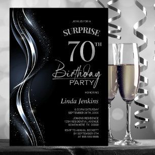 Convites Festa de aniversário de 70 de Prata Preta Surpresa