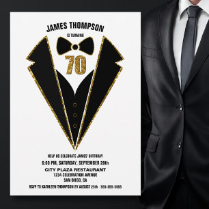 Convites Festa de aniversário de 70 de Tuxedo Dourado preto