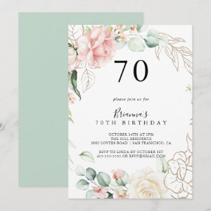 Convites Festa de aniversário de 70 Floral de Folhagem Ver
