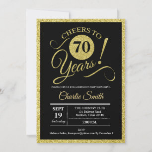 Convites Festa de aniversário de 70 - preto Dourado em QUAL