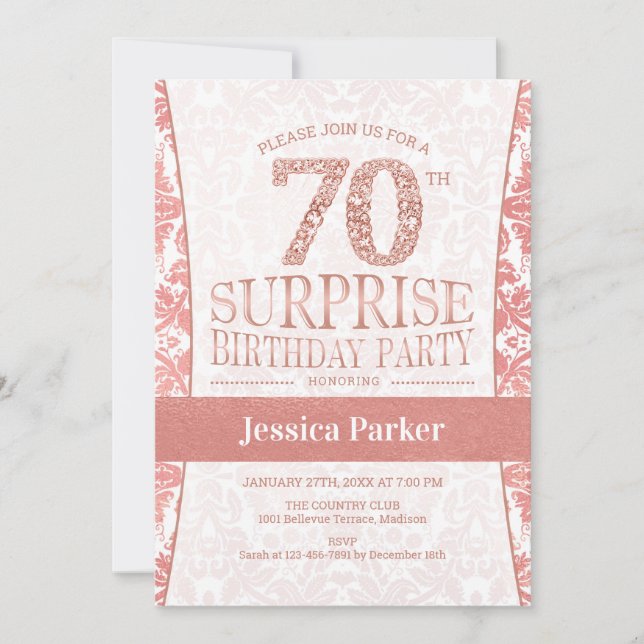 Convites Festa de aniversário de 70 surpresas - Branco Dour (Frente)
