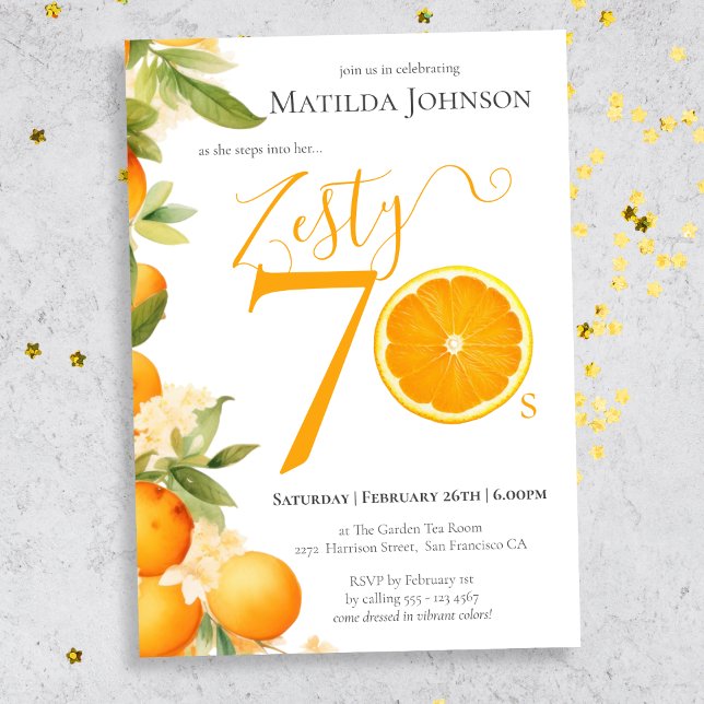 Convites Festa de aniversário de 70 Zesty Orange (Mockup View)