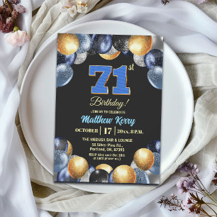 Convites Festa de Aniversário de 71 Anos Azul Elegante Prat