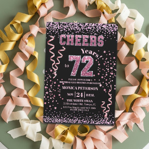 Convites Festa de Aniversário de 72 anos com Brilho Rosa