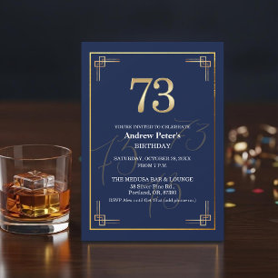 Convites Festa de Aniversário de 73 Anos Elegante em Azul D