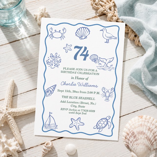 Convites Festa de Aniversário de 74 Anos com Vida Marinha D (Criador carregado)