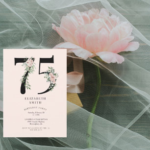 Convites Festa de Aniversário de 75 anos Blush Floral Elega