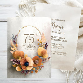 Convites Festa de Aniversário de 75 Anos Floral Laranja