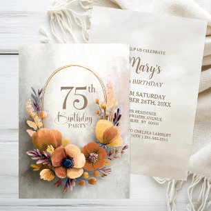Convites Festa de Aniversário de 75 Anos Floral Laranja