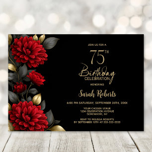 Convites Festa de Aniversário de 75 Anos Floral Vermelha El