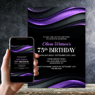 Convites Festa de Aniversário de 75 Anos Moderna em Preto e