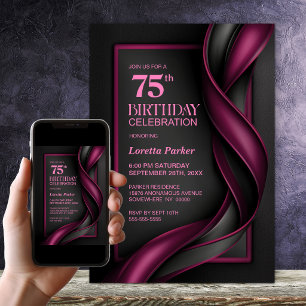 Convites Festa de Aniversário de 75 anos Moderna em Vermelh