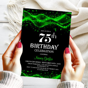 Convites Festa de Aniversário de 75 Anos Moderna Preta e Ve