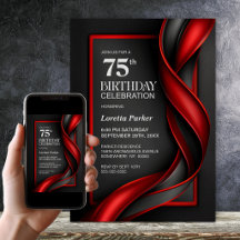 Festa de Aniversário de 75 Anos Preta e Vermelha M