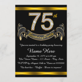 Convites Festa de Aniversário de 75 anos Preto e Dourado