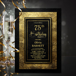 Convites Festa de Aniversário de 75 Anos Preto e Dourado El