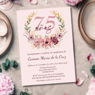 Convites Festa de Aniversário de 75 Anos Rosa Espanhol Flor