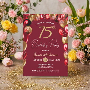 Convites Festa de Aniversário de 75 anos Surpresa Dourado G