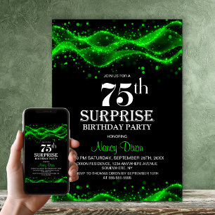 Convites Festa de Aniversário de 75 anos Surpresa Preta e V