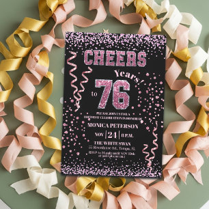 Convites Festa de Aniversário de 76 anos com Brilho Rosa e