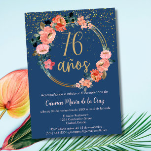 Convites Festa de Aniversário de 76 Anos com Elegância Espa