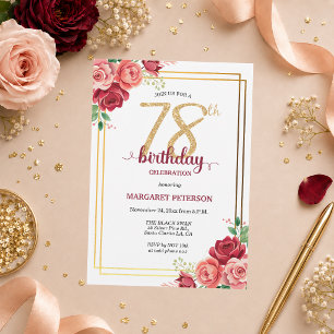 Convites Festa de Aniversário de 78 anos Elegante Blush Dou