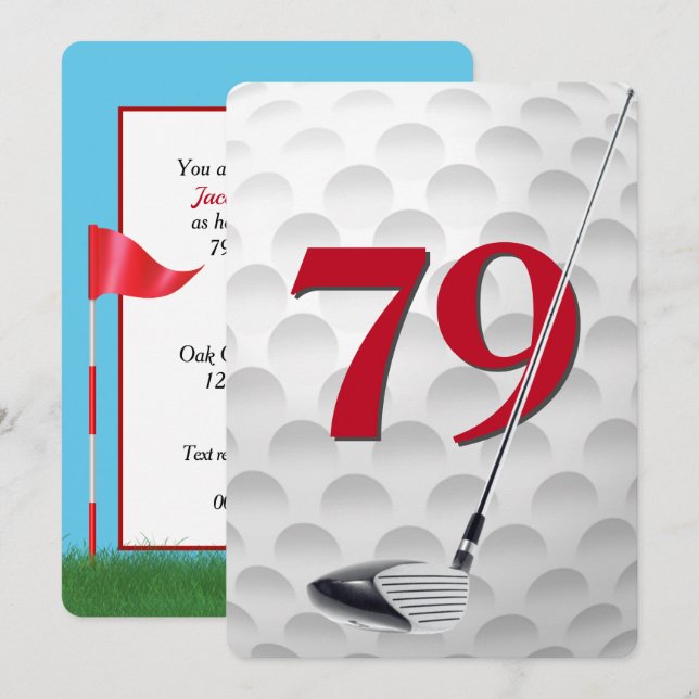 Convites Festa de Aniversário de 79 anos com tema de golfe (Frente/Verso)