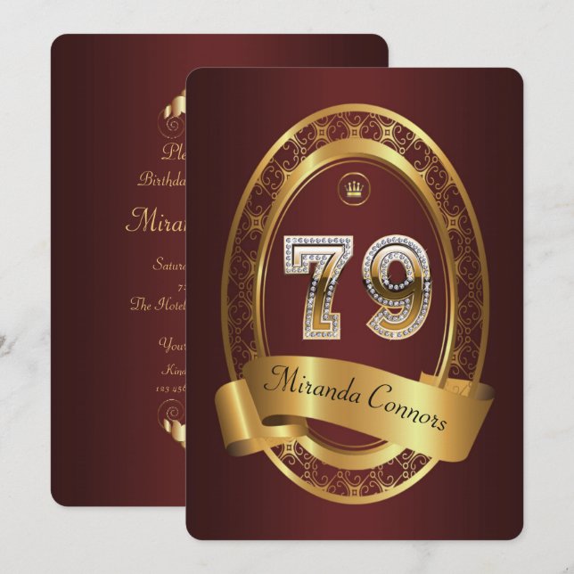 Convites Festa de aniversário de 79 anos, mulher, homem, co (Frente/Verso)