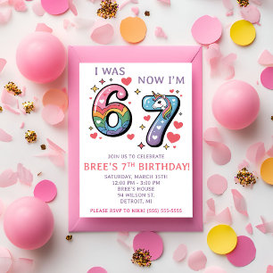 Convites Festa de Aniversário de 7 anos com tema Unicórnio