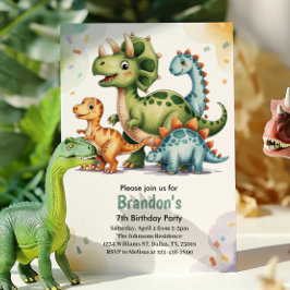 Convites Festa de Aniversário de 7 Anos de Dinossauros para