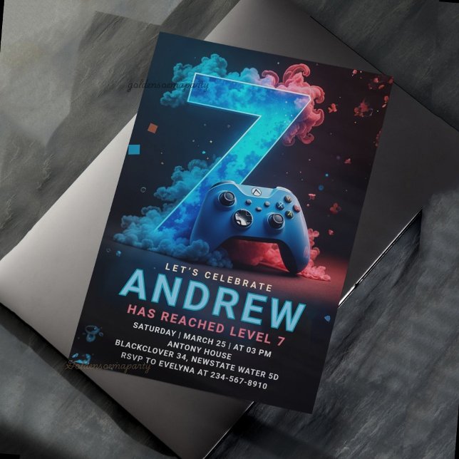 Convites Festa de Aniversário de 7 anos de Video Game (Video Game 7th Birthday Party Invitation
)