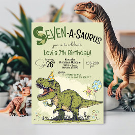 Convites Festa de Aniversário de 7 anos do Dinossauro T-Rex
