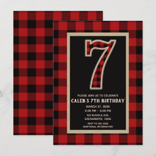 Convites Festa de Aniversário de 7 anos em Xadrez de Búfalo