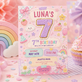 Convites Festa de Aniversário de 7 Anos Menina Arco-Íris Pa