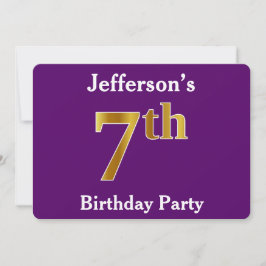 Convites Festa de aniversário de 7 Dourada roxa, falsa + no