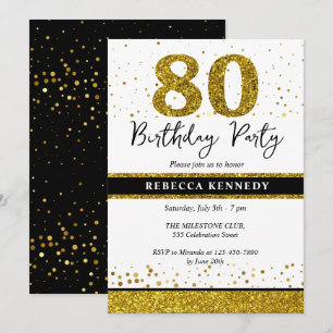 Convites Festa de Aniversário de 80 anos com Brilho Preto e