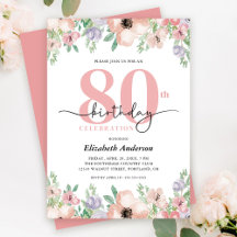 Festa de Aniversário de 80 Anos com Floral Pastel 